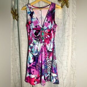 VENUS Pink and Purple Plunge Sundress Mini Size S EUC